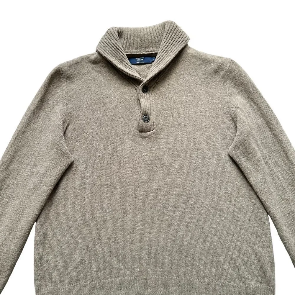 🔃J. Crew Men’s Brown Lambswool Shawl Collar Front Button Pullover Sweater